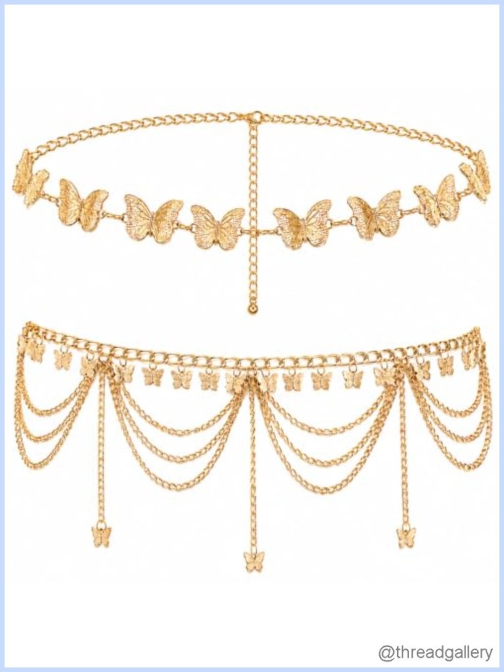 2Pc Gold Concho Chain Belts Set Layered Waist Jewelry
